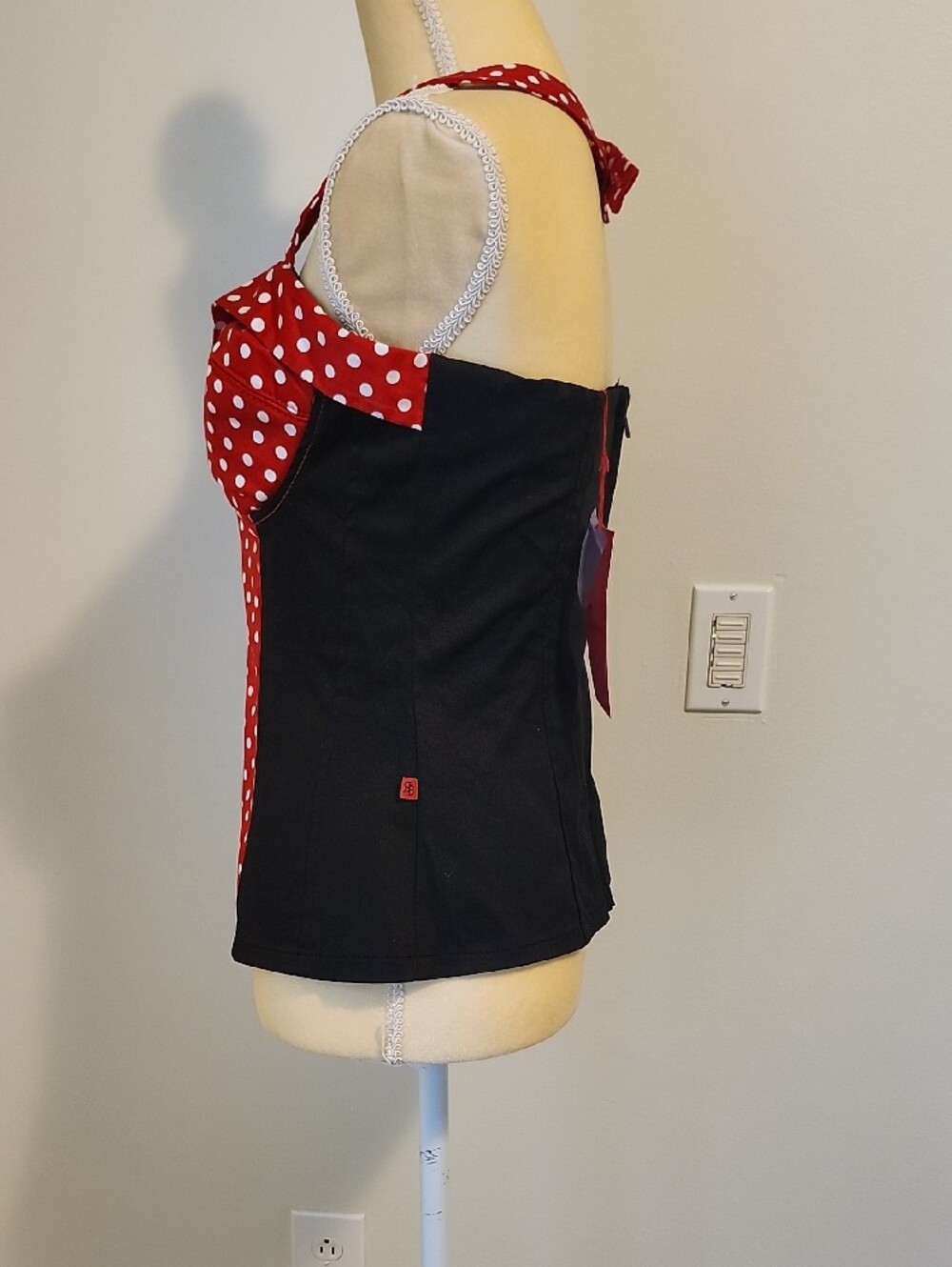 Royal Bones Red Black Polka Dot Pinup Halter Top - Picture 6 of 14